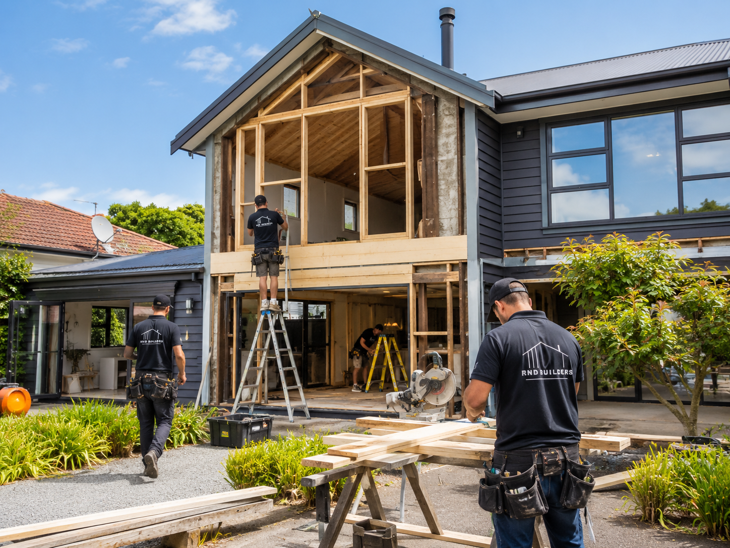 RND Builders team working on a home extension and renovation project in Hamilton