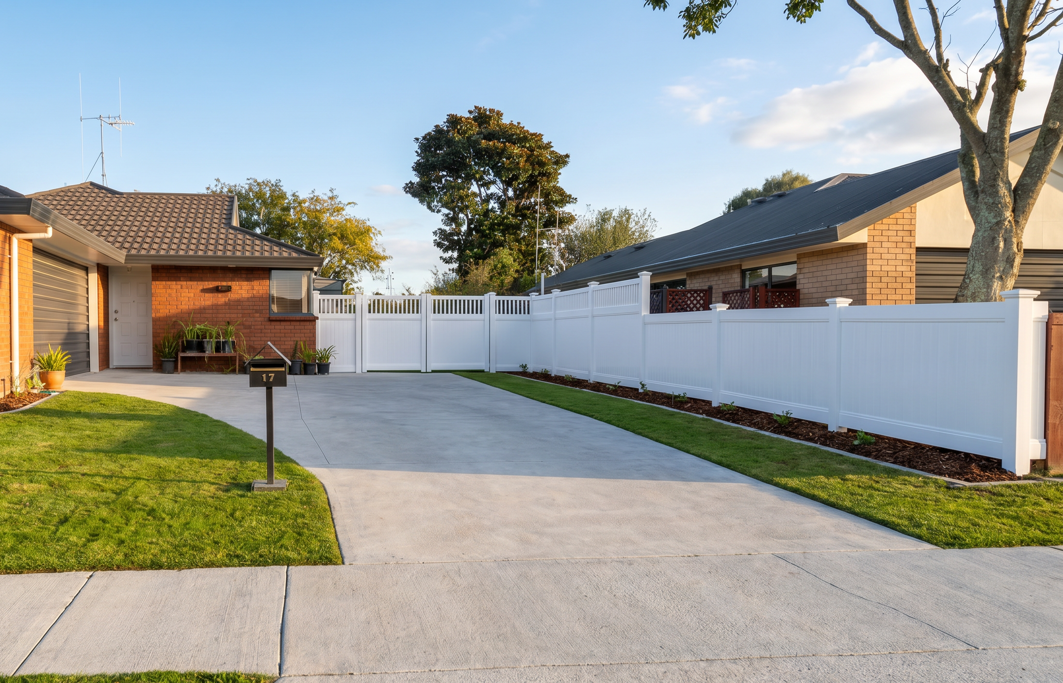 White PVC driveway fence and gate, Hamilton